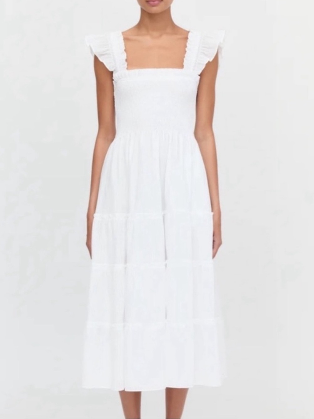 Hill house home Ellie nap midi smocked dress white textured dot cotton sz xs